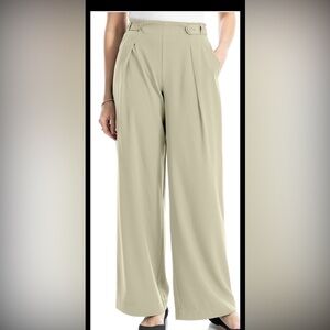 Max studio pleated wide leg trousers small Heathered Green elastic waist NWT